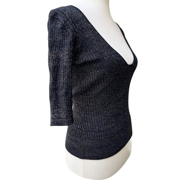 Nasty Gal Striped Sparkly "Next To You" Knit Top Black M - Picture 15 of 16